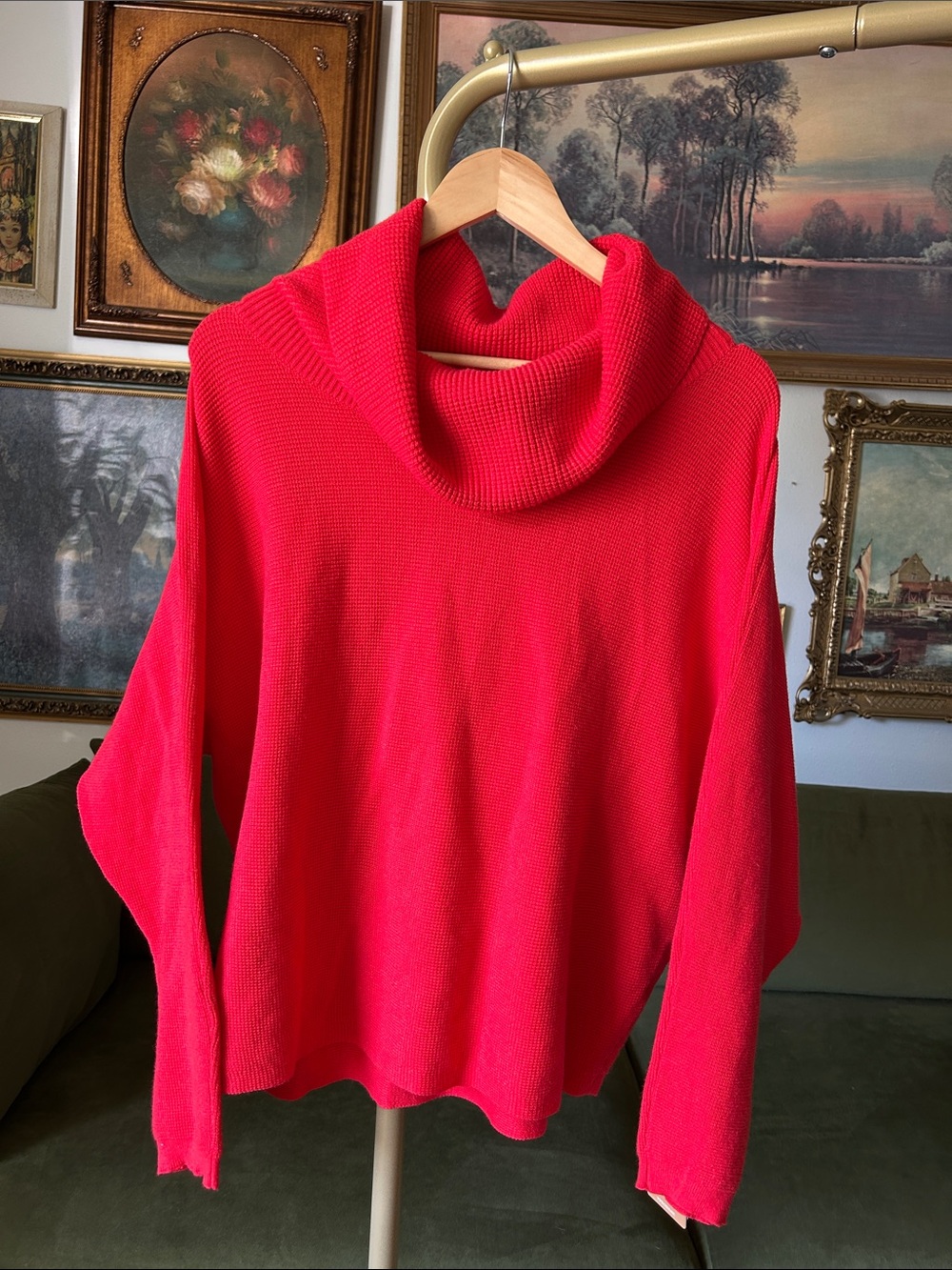 Cyrus Bright Red Cowl Neck Sweater